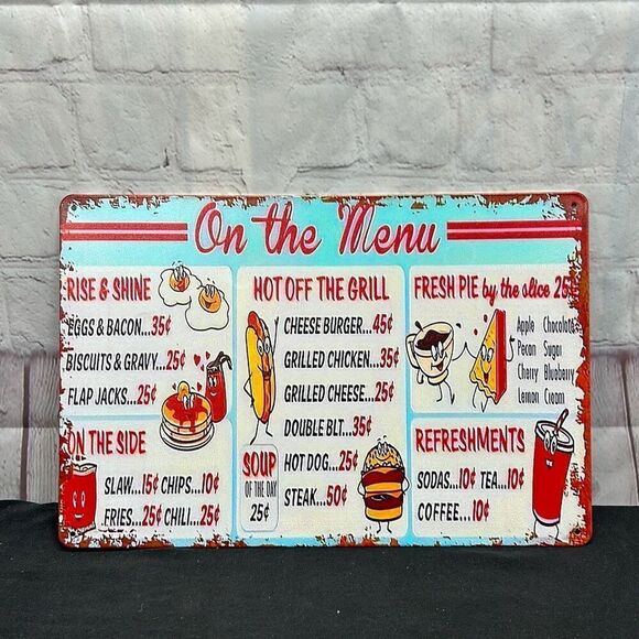 8”x12” Metal Tin Sign – Retro Diner Menu Sign Replica Wall Decor - Picture 1 of 2